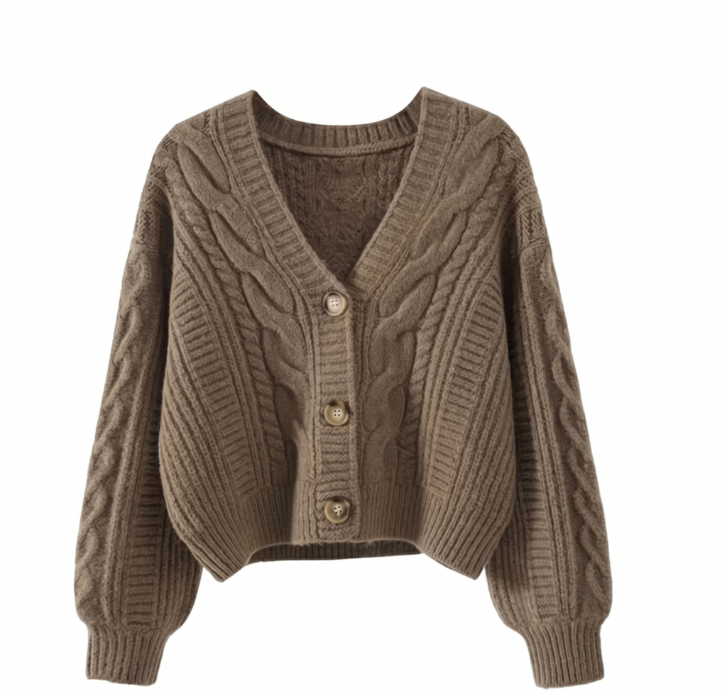 Willow Cable Knit Cropped Cardigan - Front