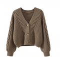 Willow Cable Knit Cropped Cardigan - Front
