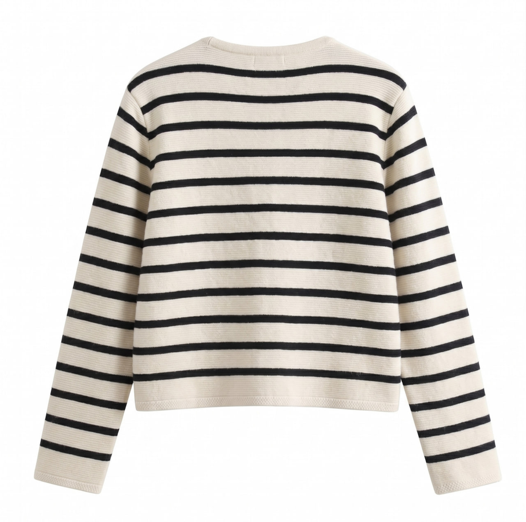Marina Stripe Knit Cardigan - Black Back