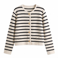 Marina Stripe Knit Cardigan - Black Front