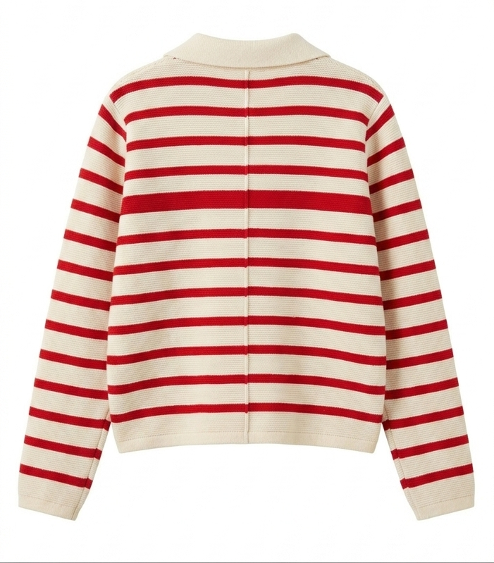 Marina Stripe Knit Cardigan - Red Back