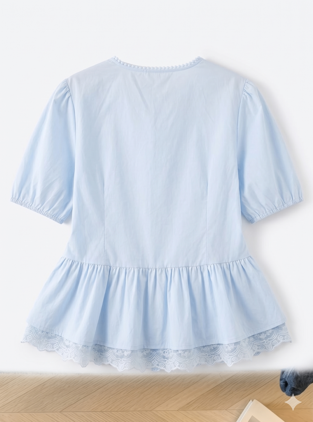 Sky Lace Peplum Blouse - Baby Blue Back