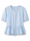 Sky Lace Peplum Blouse - Baby Blue Front
