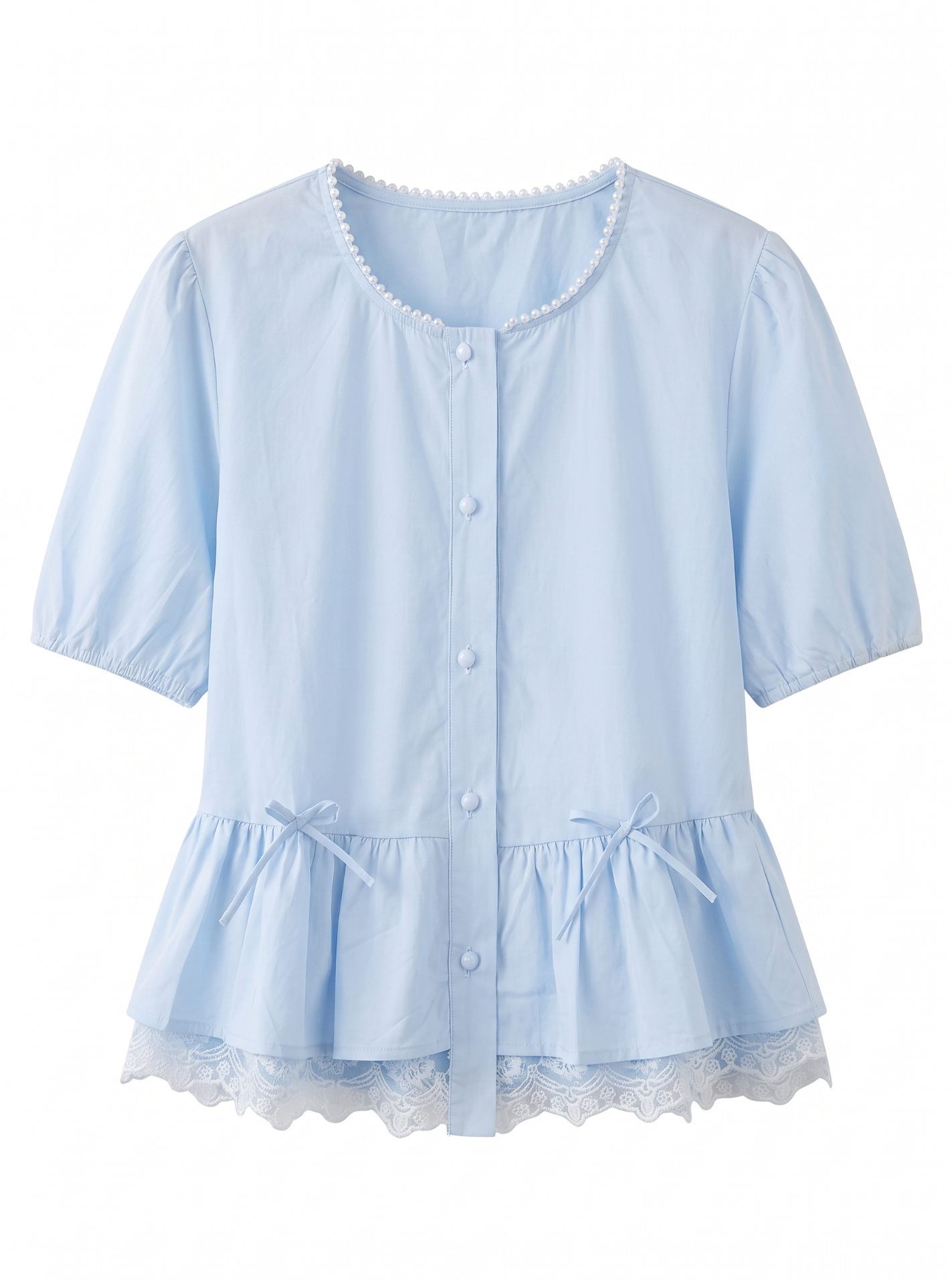 Sky Lace Peplum Blouse - Baby Blue Front