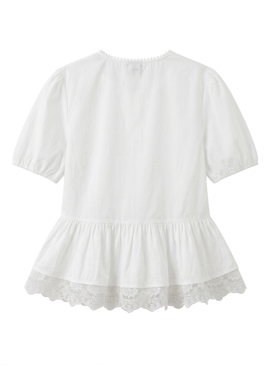 Sky Lace Peplum Blouse - White Back