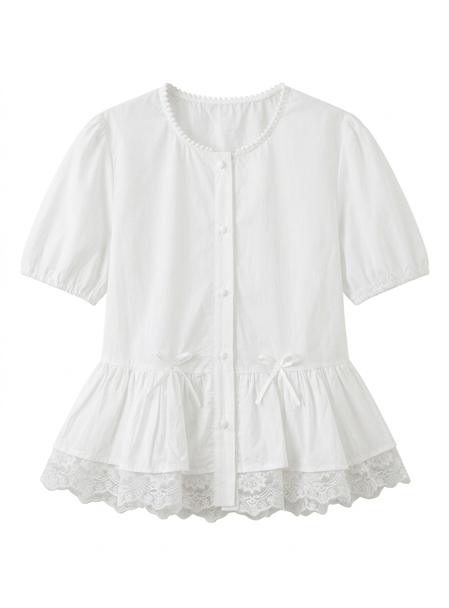 Sky Lace Peplum Blouse - White Front